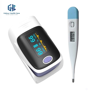 Picture of Pulse Oximeter Fingertip And thermometer, Blood Oxygen Saturation Monitor Fingertip Blood Oxygen Meter Finger Oximeter, O2 Monitor Finger for Oxygen (Blue) Combo Offer