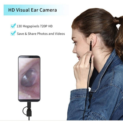 Picture of Medical In Ear Cleaning Endoscope Spoon Mini Camera Ear Picker Ear Wax Removal Visual Ear Mouth Nose Otoscope - Deep Black - Int: One size