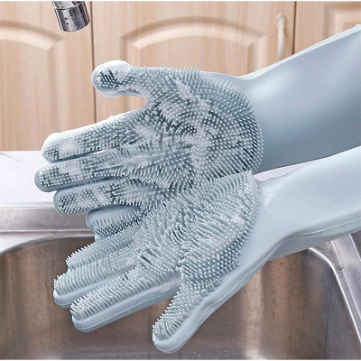 Picture of 1 Pair Silicone Gloves Kitchen Cleaning Dishwashing Gloves Magic Scrubber Rubber Dish Washing Gloves Tools Kitchen Gadgets New - Multicolor - Int: One size