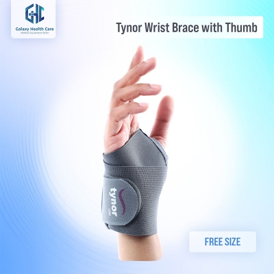 Picture of Tynor Wrist Support Brace with Thumb Unisex Medical Anatomical Stabilizing Wrap Non-Slip Compression for Pain Relief Recovery from Sprain Strain Arthritis - Light Ash - Int: One size