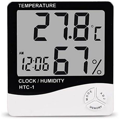 Picture of HTC-1 Digital Thermometer Hygrometer Clock Alarm/Alarm Calendar 5 Functions Large Screen Desktop Stand & Wall Mount White Thermometer Hygrometer Digital - Multicolor - Int: One size
