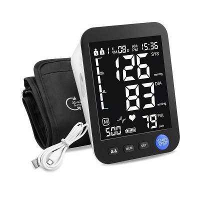 Picture of BSMI Blood Pressure Monitor Upper Arm Automatic Tonometer Digital BP Machine Heart Rate Pulse Monitor with Large Cuff for Medical - Black - Int: One size
