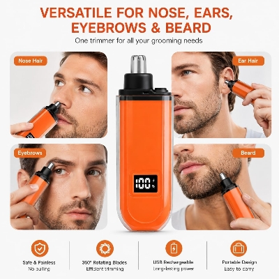 Picture of Nose Trimmer Portable Ear Nose Hair Trimmer Clipper with Digital Display Face Eyebrow Beard Shaver ,Nose/Ear Hair Remover - 1pcs