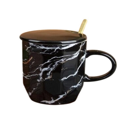 Picture of Jime shops open your mind coffee or tea cup with ceramic lid and spoon, 350 ml, black,pink & white (Black)