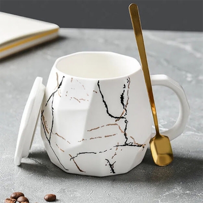 Picture of Jime shops open your mind coffee or tea cup with ceramic lid and spoon, 350 ml, black,pink & white (White)