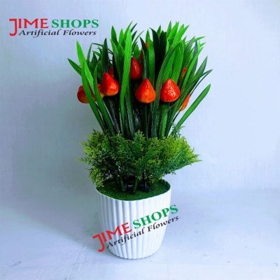 Picture of Artificial flower and plants in plastic vases--Bonsai 11.5inc/29cm For Table Or Corner Decoration - Home Decoration Item (Multi Cherry)