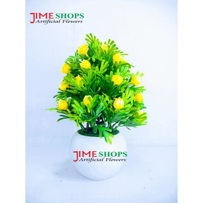 Picture of Artificial flower and plants in plastic vases--Bonsai 11.5inc/29cm For Table Or Corner Decoration - Home Decoration Item (Yellow Red)