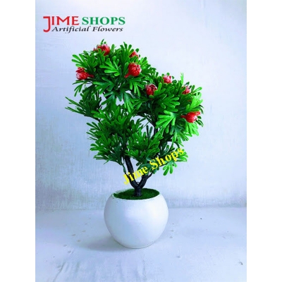 Picture of Artificial Table tob variety Flower With Green Leaves In Plastic Vases 11inc, Jime shops flowers & plants for home decoration (Pink Flower Bonsai)