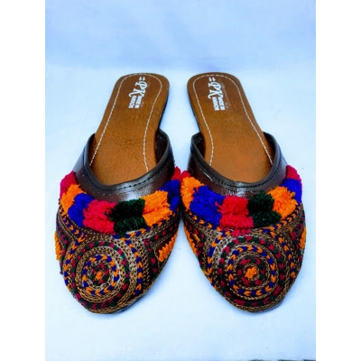 Picture of Ladies Nagra or Pk Flat Shoes, Flat Sandals, Eid Fashion Sandals (Ochre Brown,EU:38)