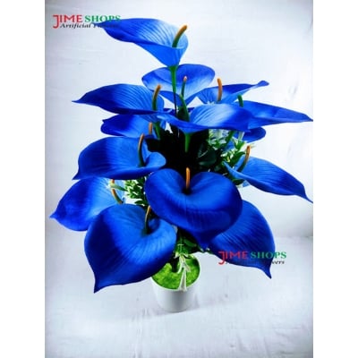 Picture of Artificial Flower & Plant 40 Cm, Multi Color Leaves Flower In Plastic Vases For Home Decorator - Home Decoration Item - artificial flower (18 Lily Blue Valvet)