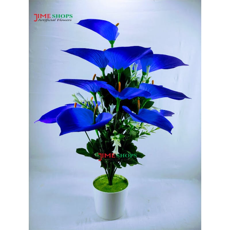 Picture of Artificial Flower & Plant 40 Cm, Multi Color Leaves Flower In Plastic Vases For Home Decorator - Home Decoration Item - artificial flower (18 Lily Blue Valvet)