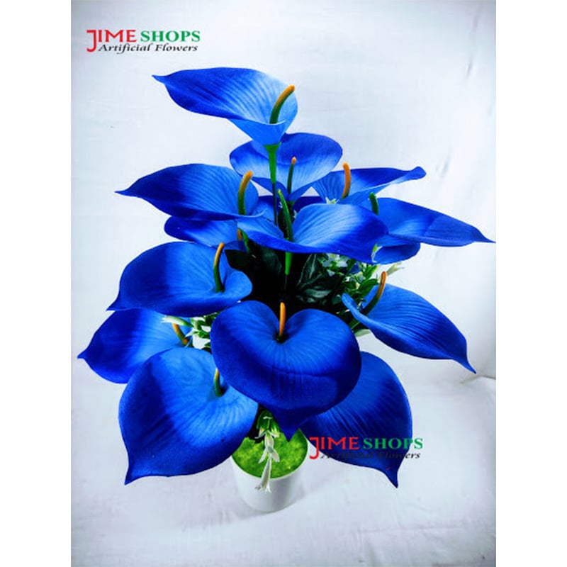 Picture of Artificial Flower & Plant 40 Cm, Multi Color Leaves Flower In Plastic Vases For Home Decorator - Home Decoration Item - artificial flower (18 Lily Blue Valvet)