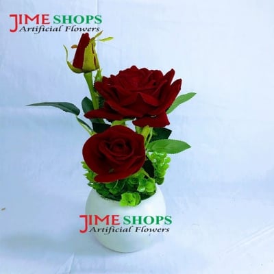 Picture of Artificial 3 Rose Flower & Plant 8 Inc Plastic Pot For Any Kind Of Decoration, Jime shops flowers & Plants (TRT 2)