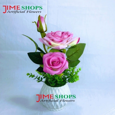 Picture of Artificial 3 Rose Flower & Plant 8 Inc Plastic Pot For Any Kind Of Decoration, Jime shops flowers & Plants (TRT 6)