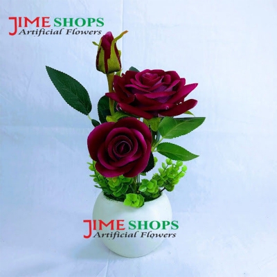 Picture of Artificial 3 Rose Flower & Plant 8 Inc Plastic Pot For Any Kind Of Decoration, Jime shops flowers & Plants (TRT 5)
