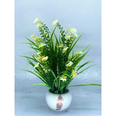 Picture of Artificial WildFlower & plant 30cm in Ceramics or Bambo pot for Decoration - Home Decoration Item - Home Decoration Item - artificial flower (Green)