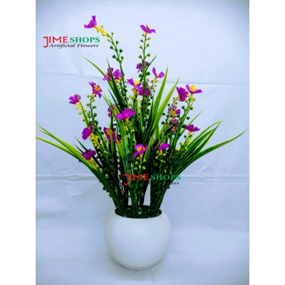 Picture of Artificial WildFlower & plant 30cm in Ceramics or Bambo pot for Decoration - Home Decoration Item - Home Decoration Item - artificial flower (Plastic Tob Purple)