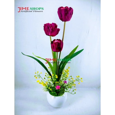 Picture of Artificial Orchid & Tulip flower in Plastic Tob For Any Kind decoration flowers - Home Decoration Item - Home Decoration Items (Tp 1)