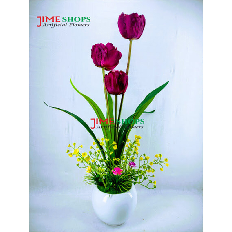 Picture of Artificial Orchid & Tulip flower in Plastic Tob For Any Kind decoration flowers - Home Decoration Item - Home Decoration Items (Tp 1)
