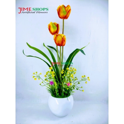 Picture of Artificial Orchid & Tulip flower in Plastic Tob For Any Kind decoration flowers - Home Decoration Item - Home Decoration Items (White)