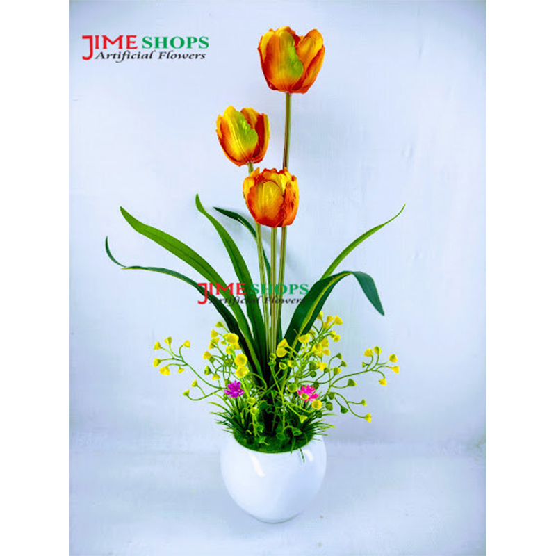 Picture of Artificial Orchid & Tulip flower in Plastic Tob For Any Kind decoration flowers - Home Decoration Item - Home Decoration Items (White)