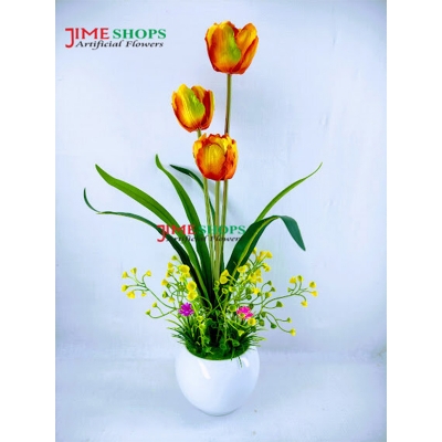 Picture of Artificial Orchid & Tulip flower in Plastic Tob For Any Kind decoration flowers - Home Decoration Item - Home Decoration Items (White)