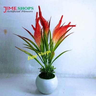Picture of Artificial Leaves & Flower Plant In Round Sugar Plastic Pot 9.5Inc - Home Decoration Item - artificial flower (Leaves & Red Plants)