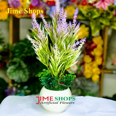 Picture of Artificial Leaves & Flower Plant In Round Sugar Plastic Pot 9.5Inc - Home Decoration Item - artificial flower (Leaves & Violet Plant)