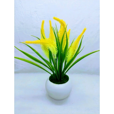 Picture of Artificial Leaves & Flower Plant In Round Sugar Plastic Pot 9.5Inc - Home Decoration Item - artificial flower (Leaves & Yellow Plant)