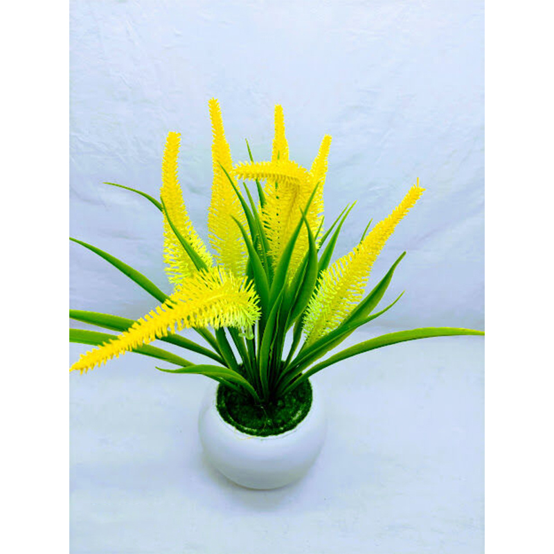 Picture of Artificial Leaves & Flower Plant In Round Sugar Plastic Pot 9.5Inc - Home Decoration Item - artificial flower (Leaves & Yellow Plant)