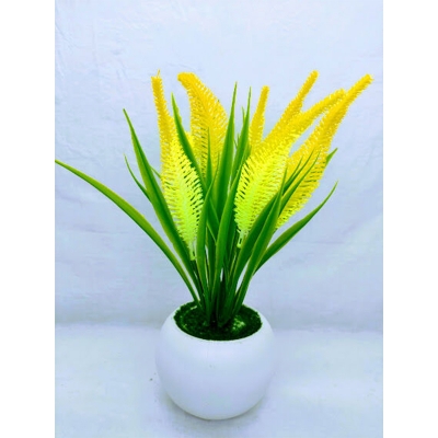 Picture of Artificial Leaves & Flower Plant In Round Sugar Plastic Pot 9.5Inc - Home Decoration Item - artificial flower (Leaves & Yellow Plant)