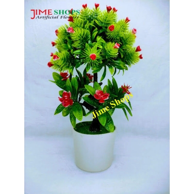 Picture of Artificial Flower Bonsai & Plant In Plastic Pot 12Inc, Jime shops flower bonsai (Red Flower Bonsai)