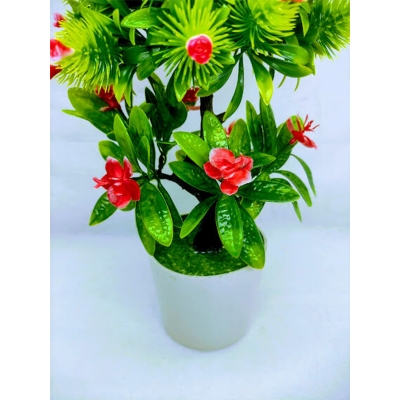 Picture of Artificial Flower Bonsai & Plant In Plastic Pot 12Inc, Jime shops flower bonsai (Red Flower Bonsai)