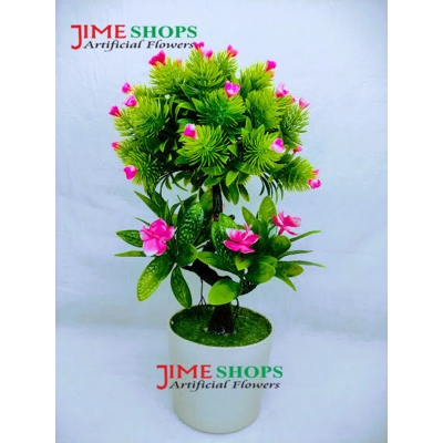 Picture of Artificial Flower Bonsai & Plant In Plastic Pot 12Inc, Jime shops flower bonsai (Pink Flower Bonsai)