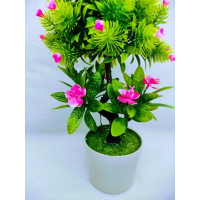Picture of Artificial Flower Bonsai & Plant In Plastic Pot 12Inc, Jime shops flower bonsai (Pink Flower Bonsai)