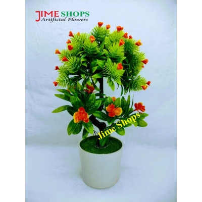 Picture of Artificial Flower Bonsai & Plant In Plastic Pot 12Inc, Jime shops flower bonsai (Orange Flower Bonsai)