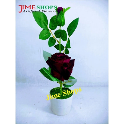 Picture of Artificial Rose Flower & Plant In Plastic pot 12inc/30cm - Home Decoration Item - artificial flower (Maroon Rose)