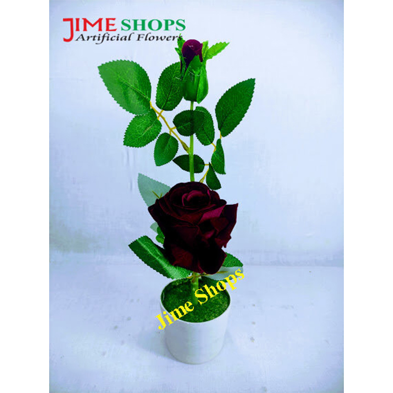 Picture of Artificial Rose Flower & Plant In Plastic pot 12inc/30cm - Home Decoration Item - artificial flower (Maroon Rose)