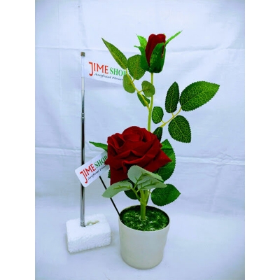 Picture of Artificial Rose Flower & Plant In Plastic pot 12inc/30cm - Home Decoration Item - artificial flower (Red Rose 1 Stick)