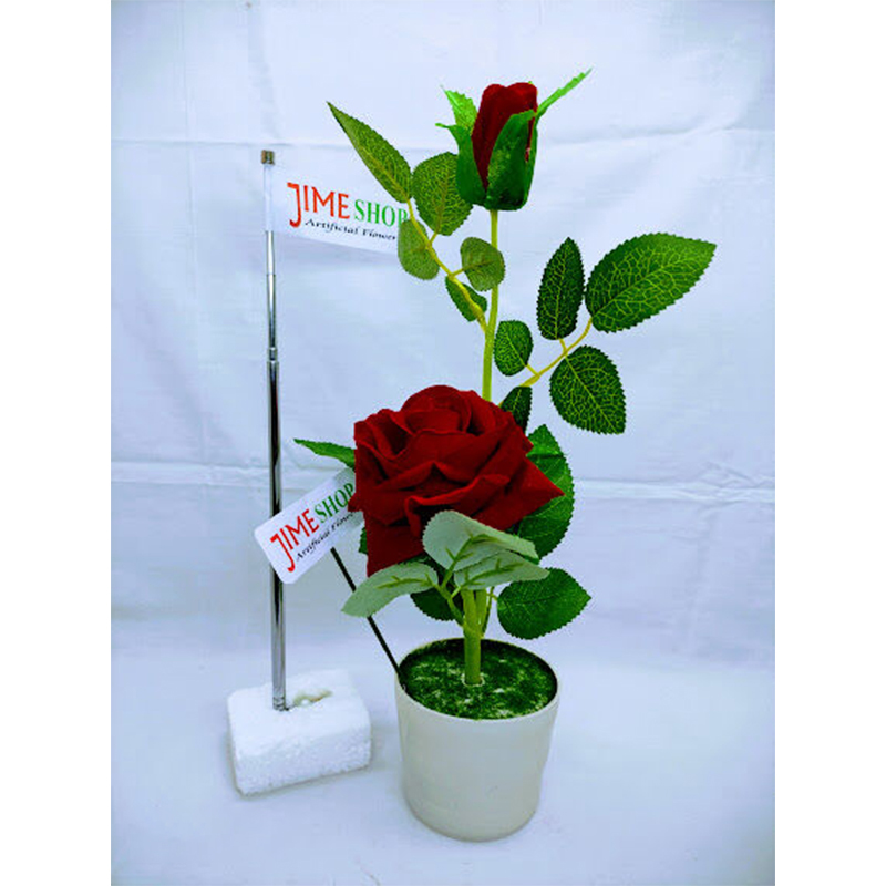 Picture of Artificial Rose Flower & Plant In Plastic pot 12inc/30cm - Home Decoration Item - artificial flower (Red Rose 1 Stick)