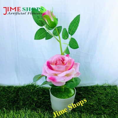 Picture of Artificial Rose Flower & Plant In Plastic pot 12inc/30cm - Home Decoration Item - artificial flower (Pink Rose 1 Stick)