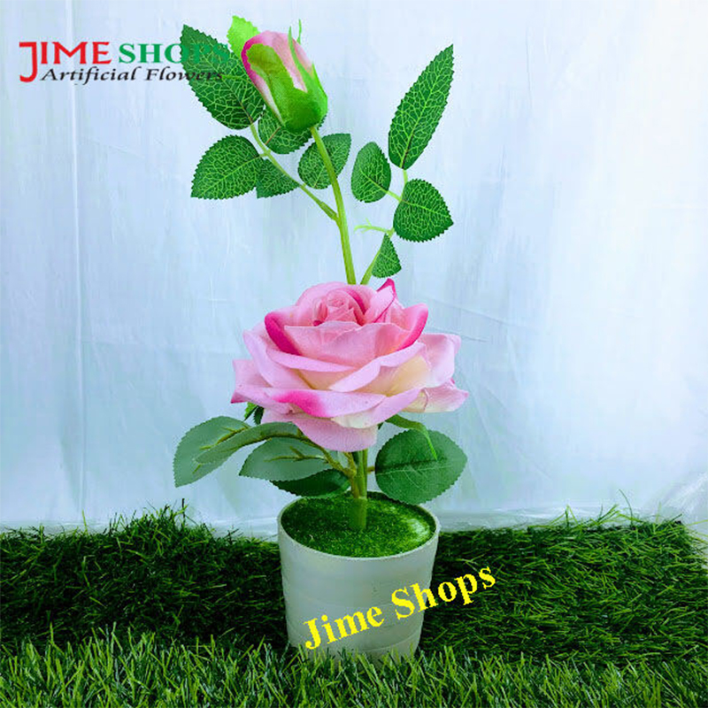 Picture of Artificial Rose Flower & Plant In Plastic pot 12inc/30cm - Home Decoration Item - artificial flower (Pink Rose 1 Stick)