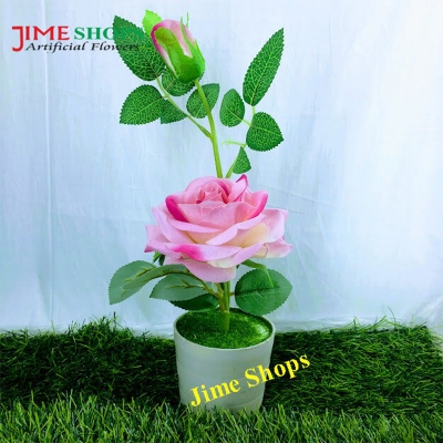 Picture of Artificial Rose Flower & Plant In Plastic pot 12inc/30cm - Home Decoration Item - artificial flower (Pink Rose 1 Stick)
