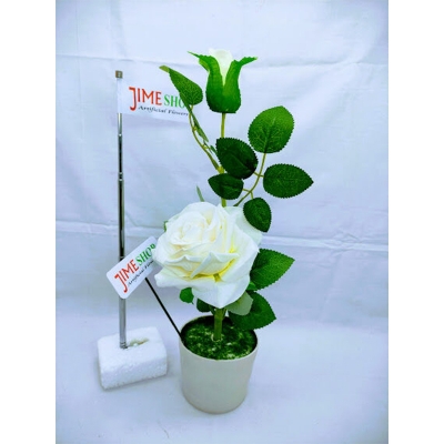 Picture of Artificial Rose Flower & Plant In Plastic pot 12inc/30cm - Home Decoration Item - artificial flower (White Rose 1 Stick)