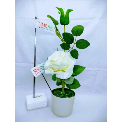 Picture of Artificial Rose Flower & Plant In Plastic pot 12inc/30cm - Home Decoration Item - artificial flower (White Rose 1 Stick)