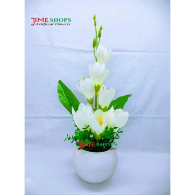 Picture of Artificial Gladiolus Flower & Plant In Plastic Pot 12Inc/30Cm -  Home Decoration Item (White Gladiolus)