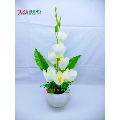 Picture of Artificial Gladiolus Flower & Plant In Plastic Pot 12Inc/30Cm -  Home Decoration Item (White Gladiolus)