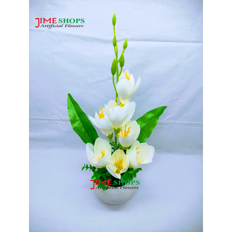 Picture of Artificial Gladiolus Flower & Plant In Plastic Pot 12Inc/30Cm -  Home Decoration Item (White Gladiolus)