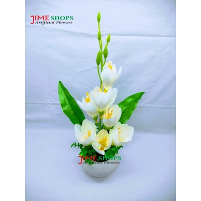 Picture of Artificial Gladiolus Flower & Plant In Plastic Pot 12Inc/30Cm -  Home Decoration Item (White Gladiolus)