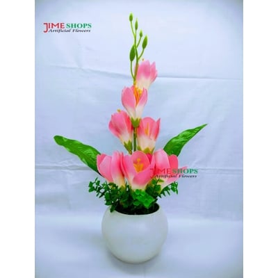 Picture of Artificial Gladiolus Flower & Plant In Plastic Pot 12Inc/30Cm -  Home Decoration Item (Pink Gladiolus)